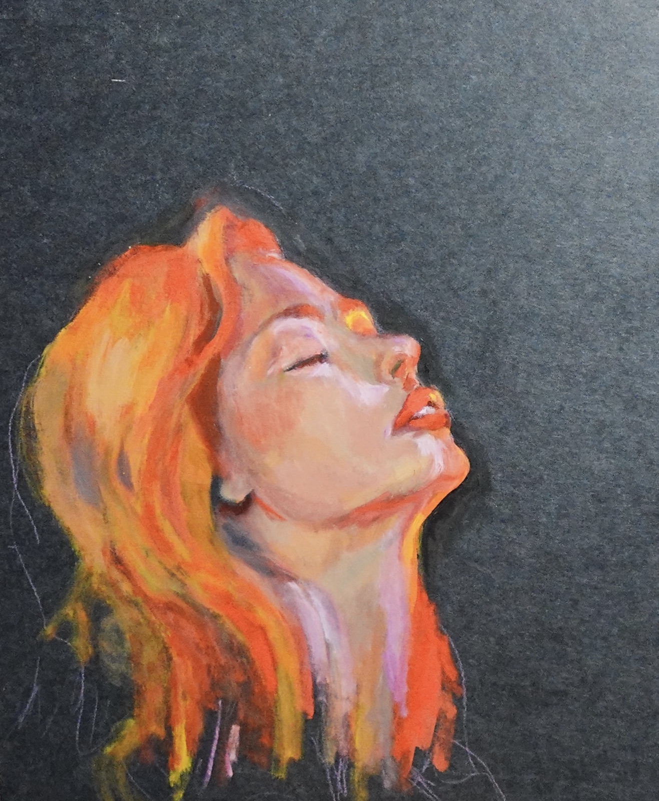 Basking Phoenix, original oil painting on paper by Mia Cugasi with warm golden tones, 11 by 14 inches